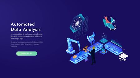 Automated marketing and SEO content isometric concept, vector illustrationのイラスト素材