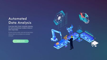 Automated marketing and SEO content isometric concept, vector illustrationのイラスト素材