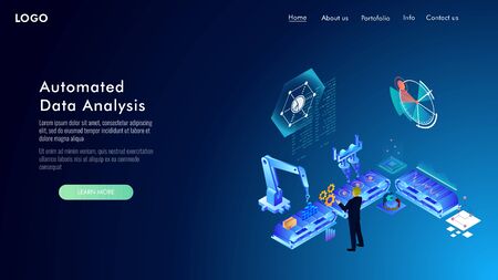 Automated marketing and SEO content isometric concept, vector illustrationのイラスト素材