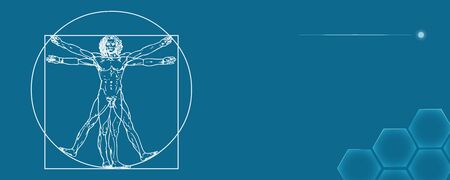 The Vitruvian man. Called Leonardo's man. Detailed vector drawing based on the artwork by Leonardo da Vinci c. 1490.のイラスト素材