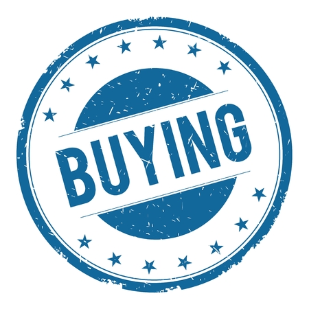 BUYING stamp sign text word logo blue.の写真素材