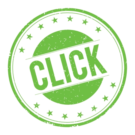 CLICK stamp sign text word logo green.の写真素材