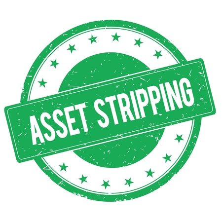 ASSET STRIPPING stamp sign text word logo green.の写真素材