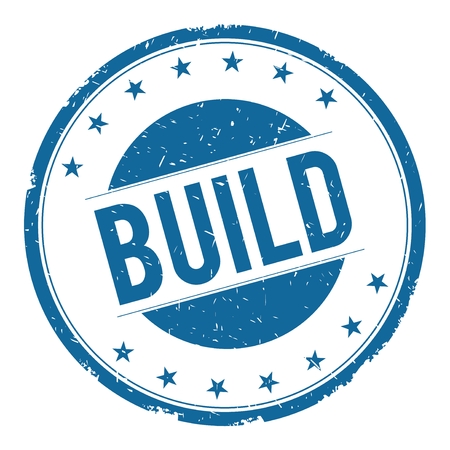 BUILD stamp sign text word logo blue.の写真素材