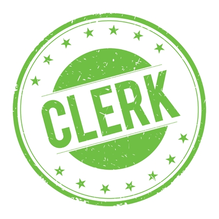 CLERK stamp sign text word logo green.の写真素材
