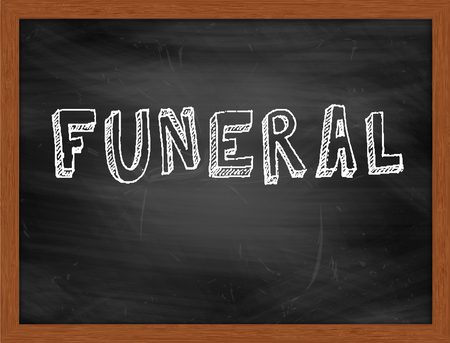 FUNERAL  hand writing text on black chalkboardの写真素材