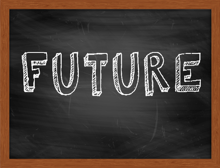 FUTURE  hand writing text on black chalkboardの写真素材