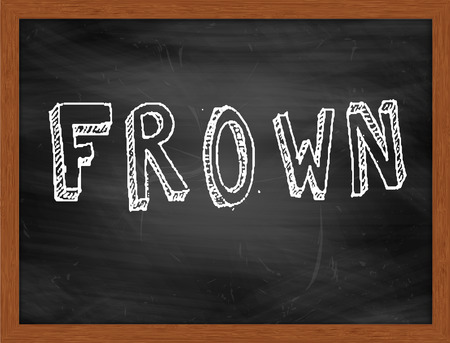 FROWN  hand writing text on black chalkboardの写真素材