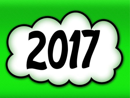 Comic style cloud with 2017 writing on bright green background.の写真素材