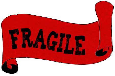 Red scroll paper with FRAGILE text. Illustration conceptの写真素材