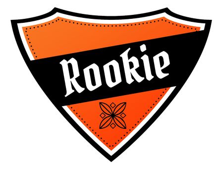 Orange and black shield with ROOKIE text. Illustrationの写真素材