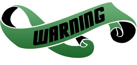 Green scrolled ribbon with WARNING message.の写真素材
