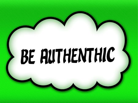 Comic style cloud with BE AUTHENTHIC writing on bright green background. Illustrationの写真素材