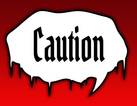 Horror speech bubble with CAUTION text message. Red background. Illustration conceptの写真素材