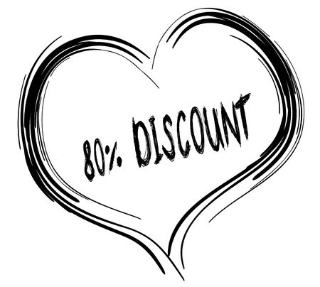 Sketched black heart with 80 PERCENT DISCOUNT text. Illustration graphic conceptの写真素材