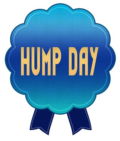 Blue HUMP DAY ribbon badge. Illustration graphic design concept imageの写真素材