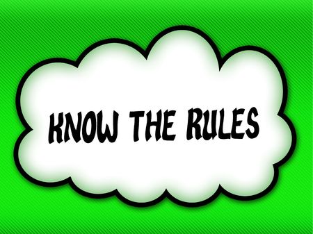 Comic style cloud with KNOW THE RULES writing on bright green background. Illustrationの写真素材