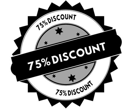 Black round stamp with 75 PERCENT DISCOUNT text. Illustrationの写真素材