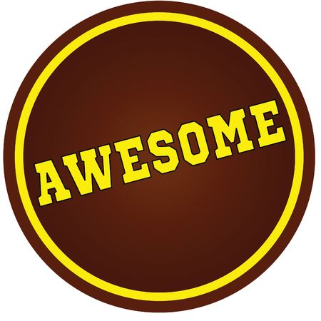 Round, brown and yellow, AWESOME stamp on white background. Illustration concept.の写真素材