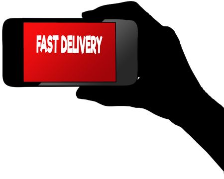 FAST DELIVERY on red smartphone screen. Illustration graphic concept imageの写真素材