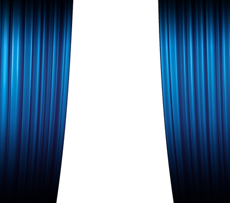 Illuminated blue curtain closing on white background with shadowの写真素材