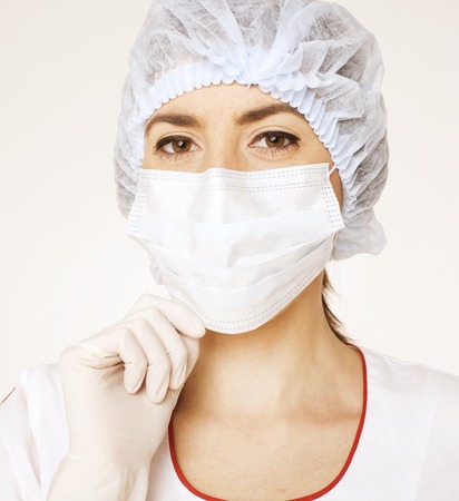 young pretty woman doctor with stethoscope close upの写真素材