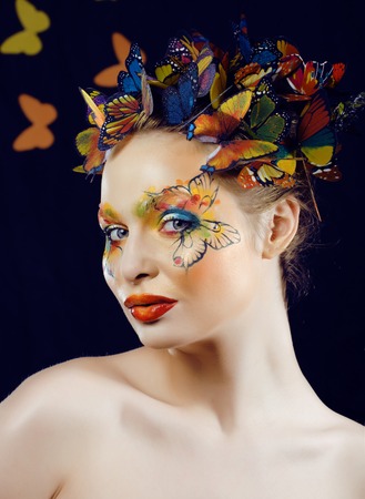 creative make up like butterfly at halloweenの写真素材