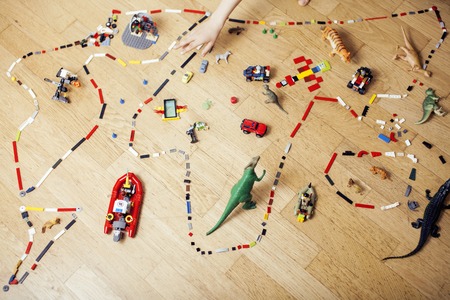 little cute preschooler boy playing toys at home happy smiling, lifestyle children concept, world...