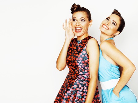 many girlfriends hugging celebration on white background, smilinの写真素材