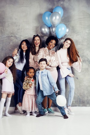 Lifestyle and people concept: young pretty diversity nations woman with different age children...