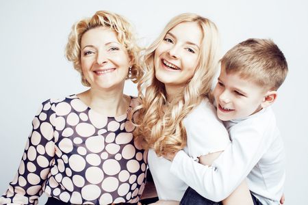 happy smiling family together posing cheerful on white background, lifestyle people concept, mother...