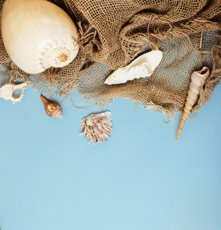 diverse travel girlish stuff on colorful background blue and yellow, nobody tourism lifestyle conceptの写真素材