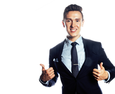 young pretty businessman posing emotional on white background, lの写真素材