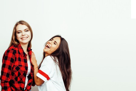 best friends teenage girls together having fun, posing emotional