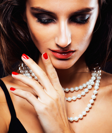 beauty young  woman with jewellery close up, luxury portrait of rich real girl, party makeupの写真素材