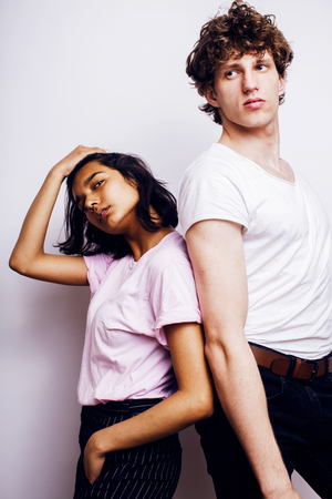 best friends teenage girl and boy together having fun, posing emの写真素材