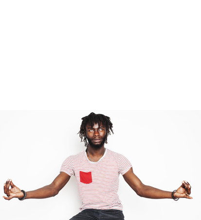 young handsome afro american boy stylish hipster gesturing emotiの写真素材