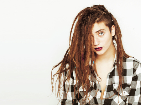 real caucasian woman with dreadlocks hairstyle funny cheerful fa