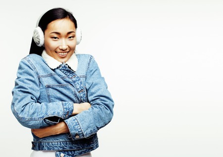 young pretty long hair asian woman happy smiling emotional posinの写真素材
