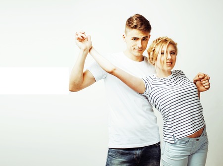 young pretty teenage couple, hipster guy with his girlfriend hapの写真素材