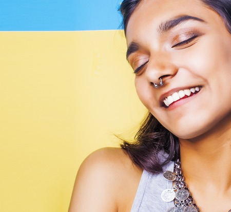 lifestyle people concept. young pretty smiling indian girl withの写真素材