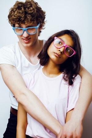 lifestyle and people concept. young multinational couple togetheの写真素材