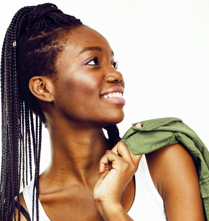 young pretty african-american girl posing cheerful emotional onの写真素材