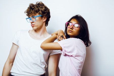 lifestyle and people concept. young multinational couple togetheの写真素材