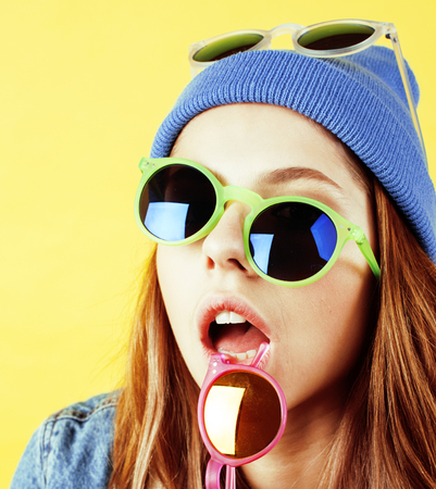 lifestyle people concept: pretty young school teenage girl havinの写真素材