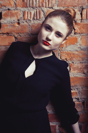 young stylish woman in make up room with mirror, diva actress beの写真素材
