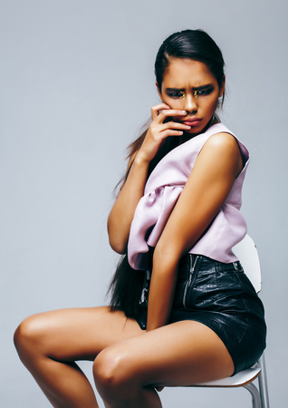 young beauty african american mulatto sensual woman with fashionの写真素材