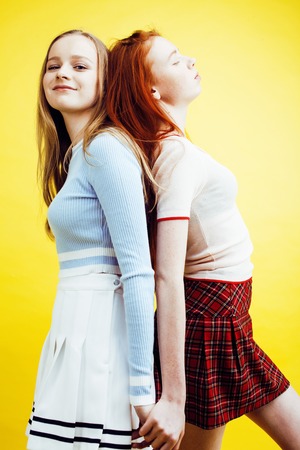 lifestyle people concept: two pretty young school teenage girls