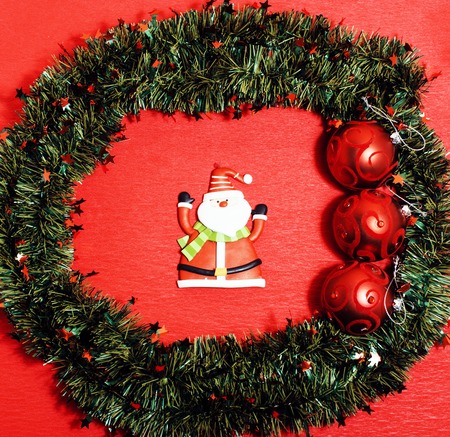 christmas decorationon red background for post card gift vintage copyspaceの写真素材