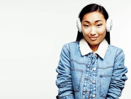 young pretty long hair asian woman happy smiling